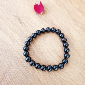 Bracelet perles Obsidienne argenté 8mm