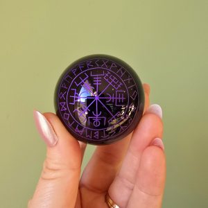 Sphère Obsidienne noire avec Vegvisir  violet