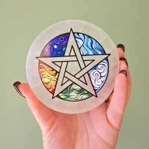 Palet Sélénite avec pentacle 5 éléments