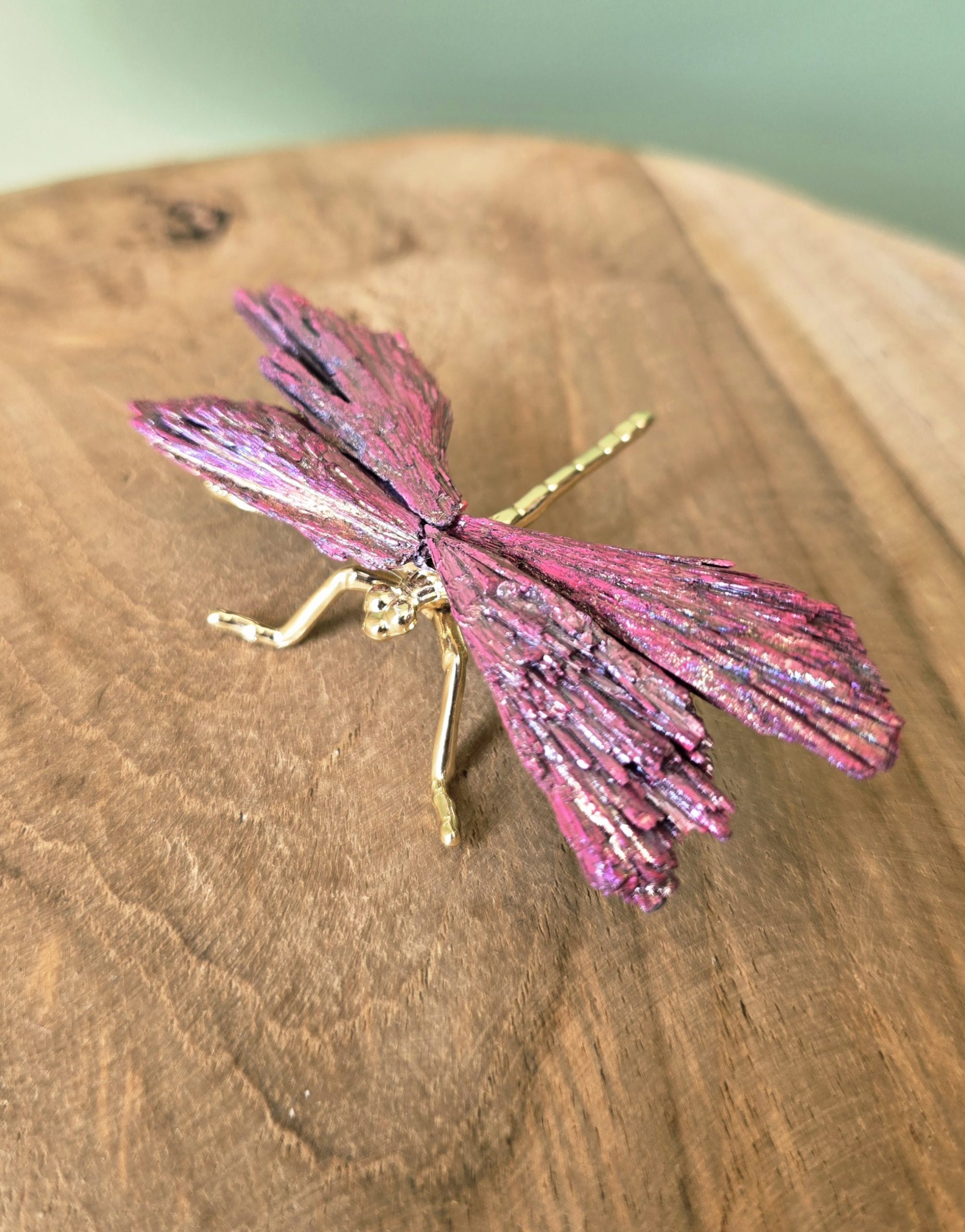 Libellule en Cyanite teinté rose aura