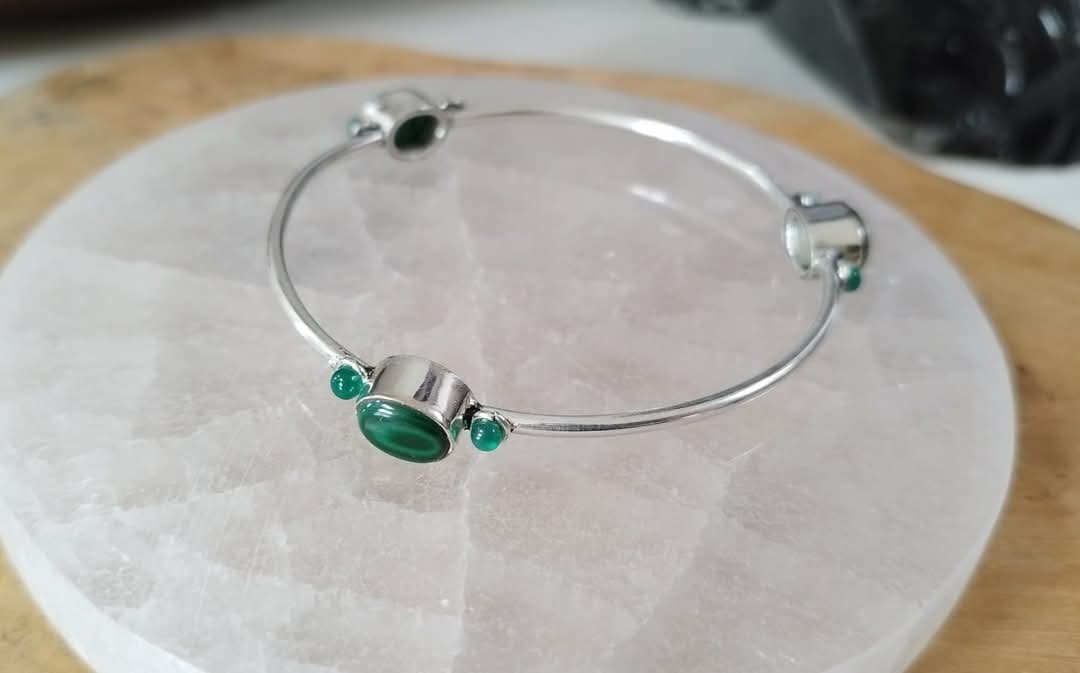 Bracelet artisanal argent triple Malachite