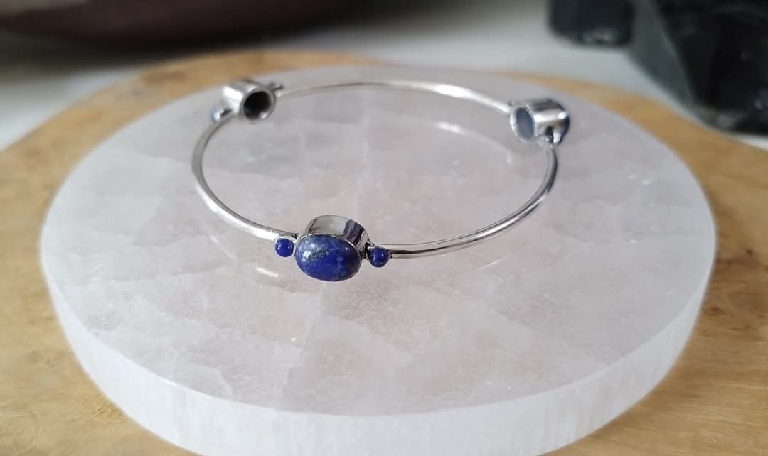 Bracelet artisanal en argent triple Lapis-lazuli
